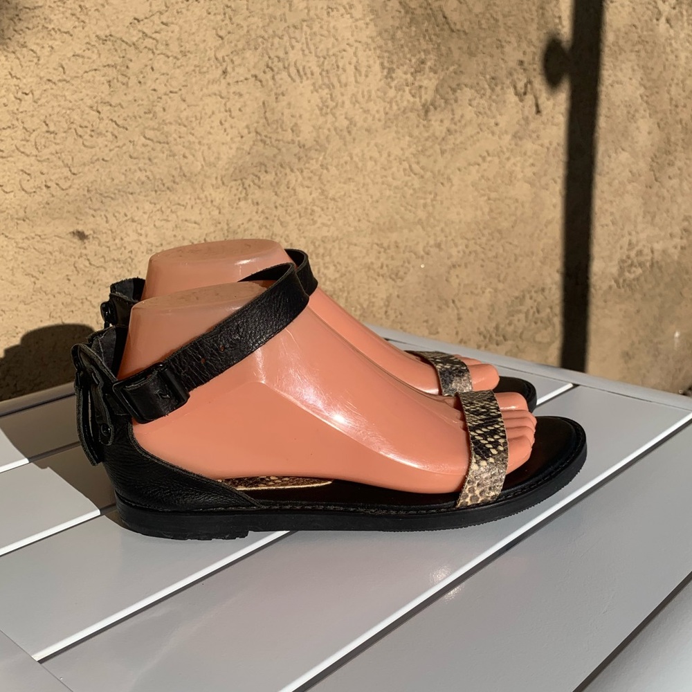 Mari snake black leather ankle strap flat sandals size 6-6.5 ( European 36.5)